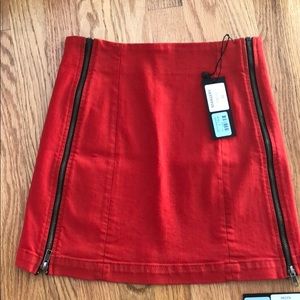 red denim skirt